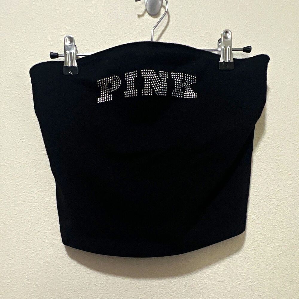 PINK Victoria's Secret Women’s Black Rhinestone Strapless Tube Top Bandeau M